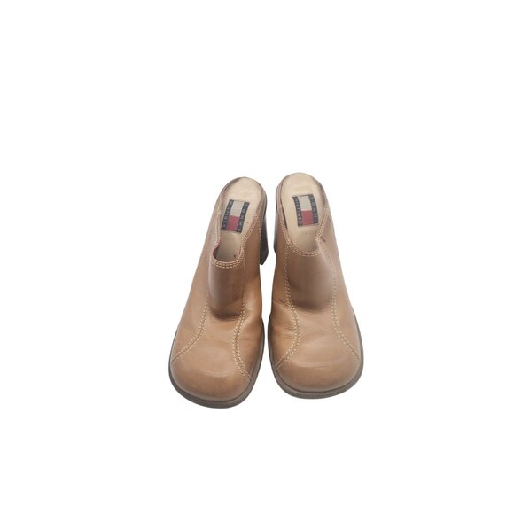 Vintage 1990's Tommy Hilfiger Womens Leather Mules 7M Brown High Heel Slip-On - Picture 2 of 6